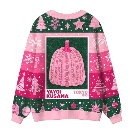Uglysweatershops Art Pink Pumpkin Ugly Cardigan Sweater
