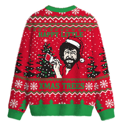 Uglysweatershops Happy Little Xmas Trees Fuzzy Christmas Ugly Sweatshirt