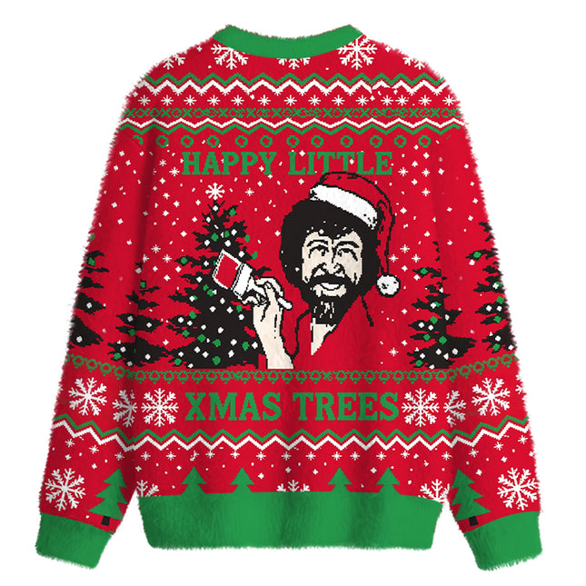 Uglysweatershops Happy Little Xmas Trees Fuzzy Christmas Ugly Sweatshirt