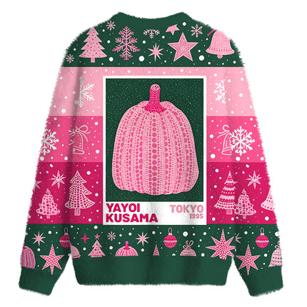 Uglysweatershops Art Pink Pumpkin Fuzzy Christmas Ugly Sweatshirt