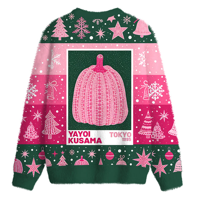 Uglysweatershops Art Pink Pumpkin Fuzzy Christmas Ugly Sweatshirt