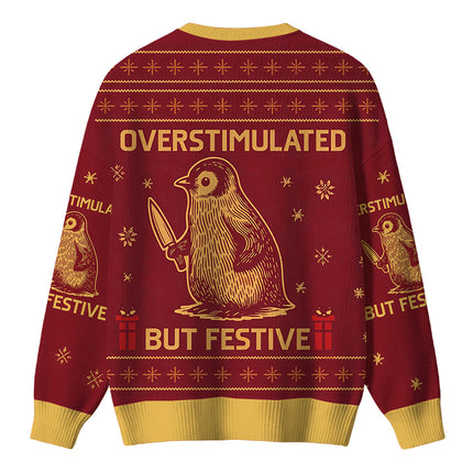 Uglysweatershops Penguin Overstimulated but Festive Christmas Ugly Sweater
