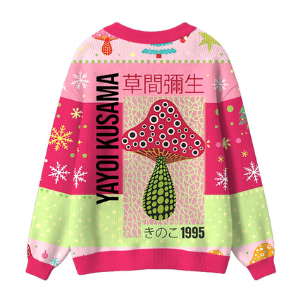 Uglysweatershops Pink Mushroom Ugly Cardigan Sweater