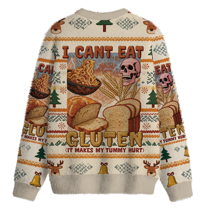 Uglysweatershops I Can't Eat Gluten Funny Meme Fuzzy Christmas Ugly Sweatshirt