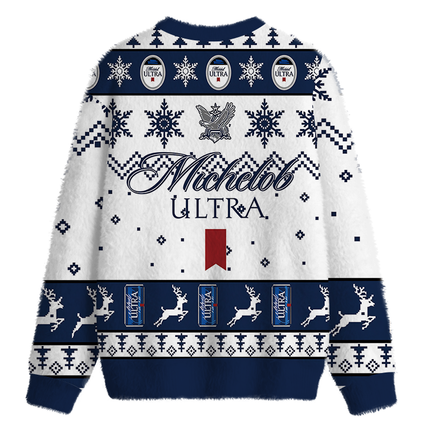 Uglysweatershops Blue White Snowflake Deer Fuzzy Christmas Ugly Sweatshirt