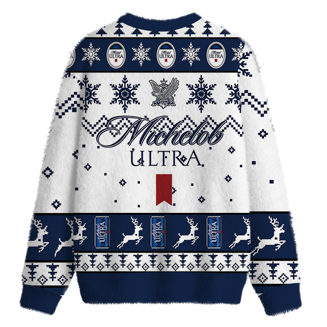 Uglysweatershops Blue White Snowflake Deer Fuzzy Christmas Ugly Sweatshirt
