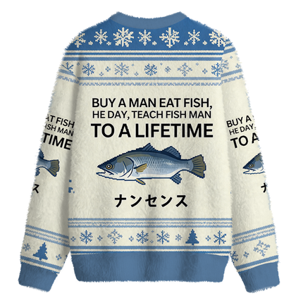 Uglysweatershops Buy a Man Eat Fish Fuzzy Christmas Ugly Sweatshirt