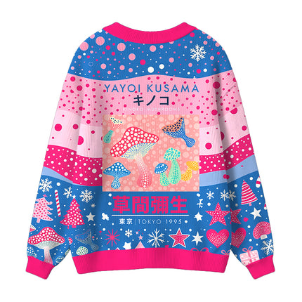 Uglysweatershops Art Pink Mushroom Vintage Ugly Cardigan Sweater