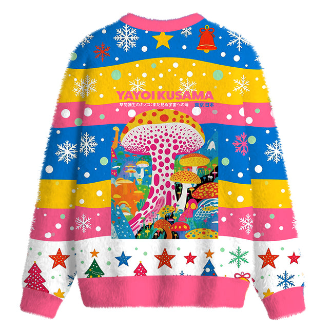 Uglysweatershops Psychedelic Mushrooms Fuzzy Christmas Ugly Sweatshirt