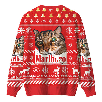 Uglysweatershops Red Funny Smoking Cat Meme Christmas Ugly Sweater