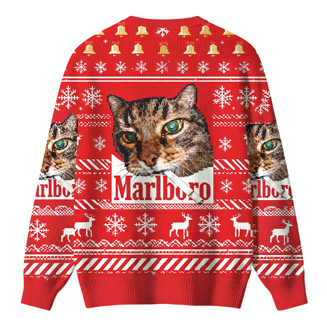 Uglysweatershops Red Funny Smoking Cat Meme Christmas Ugly Sweater