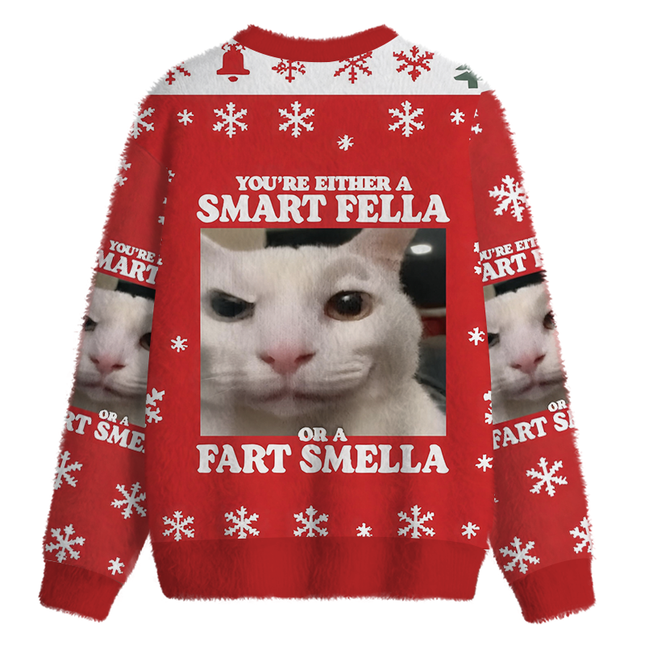 Uglysweatershops You're Either a Smart Fella Fuzzy Christmas Ugly Sweatshirt