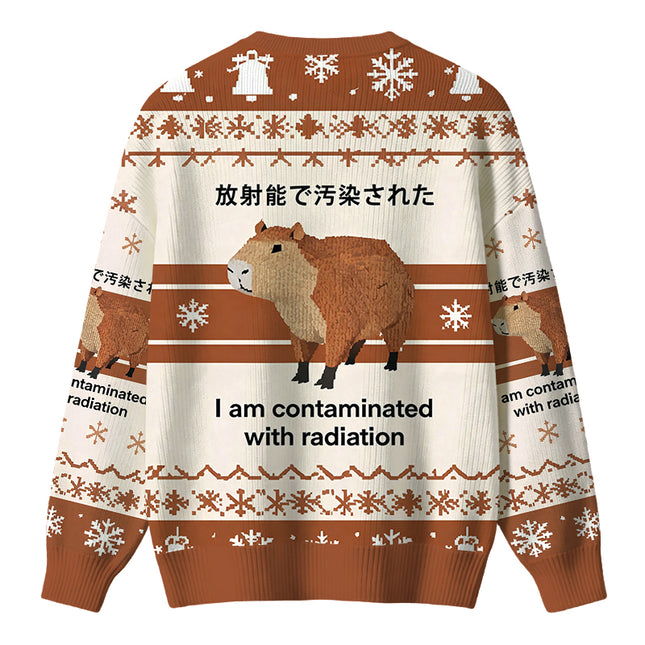 Uglysweatershops Brown Capybara Contaminated By Radiation Christmas Ugly Sweater