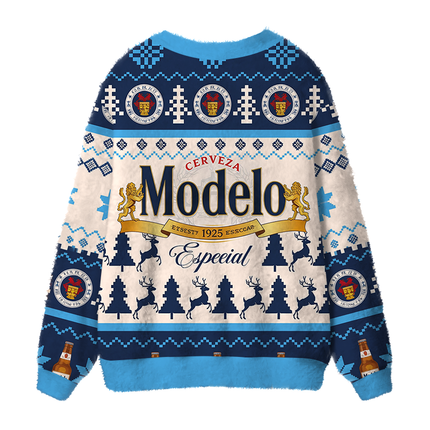 Uglysweatershops Retro Cerveza Winter Scene Fuzzy Ugly Cardigan Sweatshirt