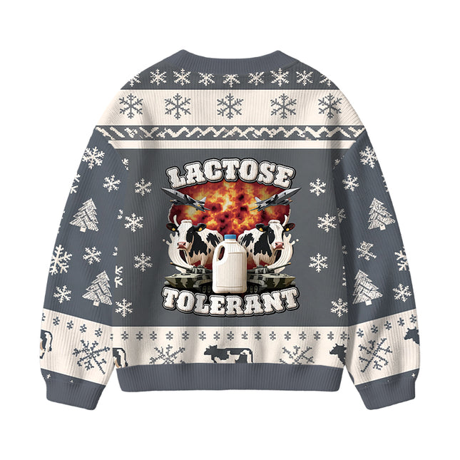Uglysweatershops Lactose Tolerant Funny Meme Kids Ugly Cardigan Sweater