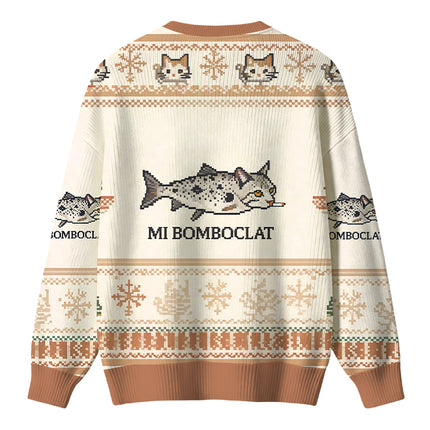 Uglysweatershops Bomboclat Fish Cat Meme Christmas Ugly Sweater