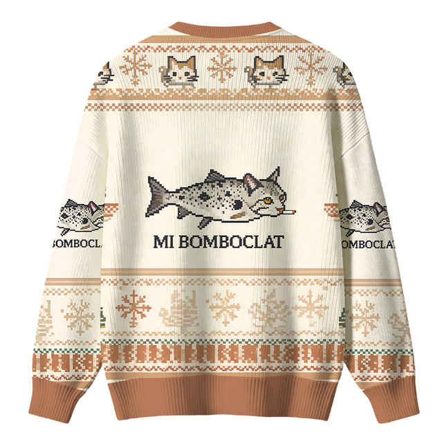 Uglysweatershops Bomboclat Fish Cat Meme Christmas Ugly Sweater