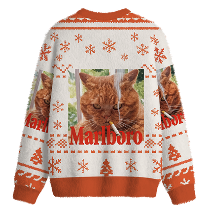 Uglysweatershops Smkong Orange Cat Fuzzy Christmas Ugly Sweatshirt