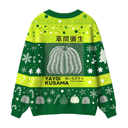 Uglysweatershops Art Green Pumpkin Vintage Ugly Cardigan Sweater