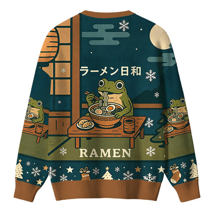 Uglysweatershops Japanese Frog Eating Ramen Christmas Ugly Sweater