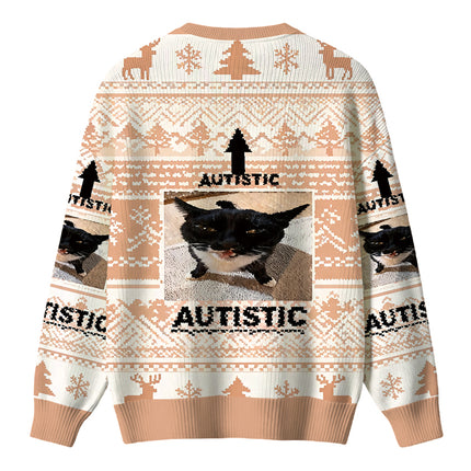 Uglysweatershops Autistic Cat Christmas Ugly Sweater