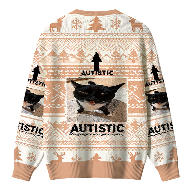 Uglysweatershops Autistic Cat Christmas Ugly Sweater