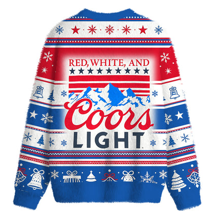 Uglysweatershops Red White Mountain Fuzzy Christmas Ugly Sweatshirt