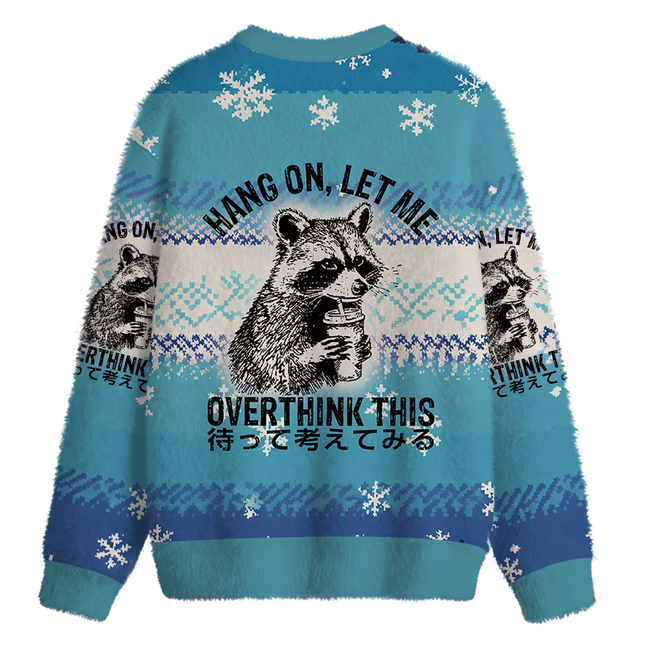 Uglysweatershops Overthink Raccoon Fuzzy Christmas Ugly Sweatshirt