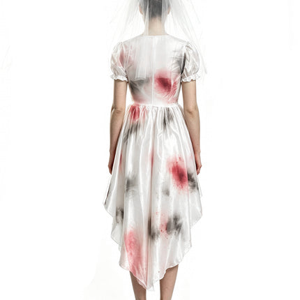 Uglysweatershops Halloween Ghost Bride Bloodstained White Wedding Dress-no flowers
