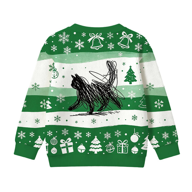 Uglysweatershops Minimalist Cat Art Kids Ugly Sweater