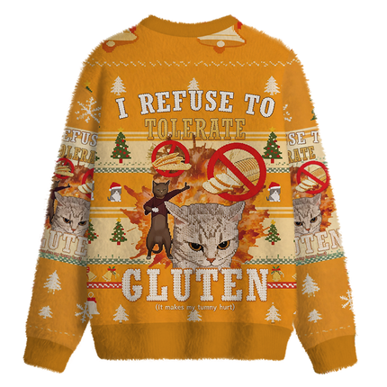 Uglysweatershops I Refuse to Tolerate Gluten Fuzzy Christmas Ugly Sweatshirt