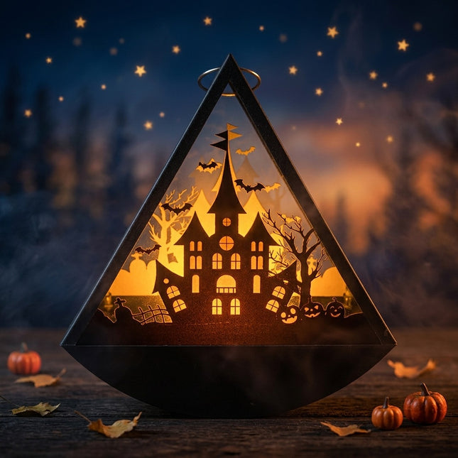 Uglysweatershops Halloween Retro Silhouette Handheld Triangular Lantern