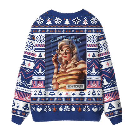 Uglysweatershops Vintage Women Smoking Fuzzy Ugly Cardigan Sweatshirt