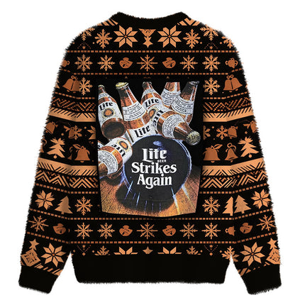 Uglysweatershops Brew Strikes Again Bowling Fuzzy Christmas Ugly Sweatshirt