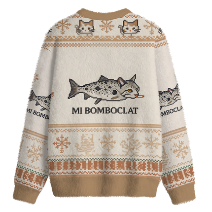 Uglysweatershops Bomboclat Fish Cat Meme Fuzzy Christmas Ugly Sweatshirt