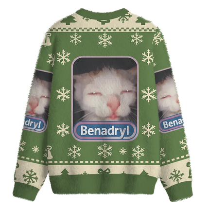 Uglysweatershops Green Psychedelic Cat Fuzzy Christmas Ugly Sweatshirt