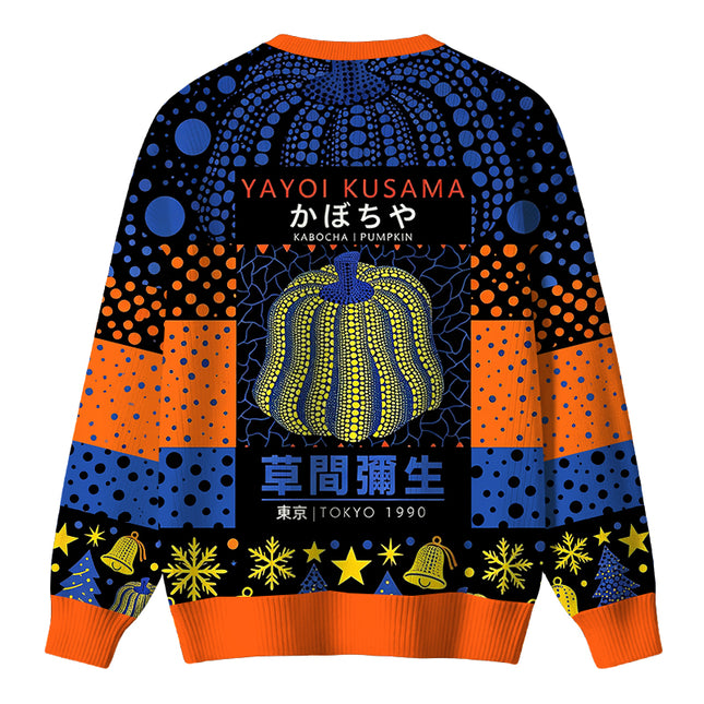Uglysweatershops Art Navy Yellow Pumpkin Christmas Ugly Sweater