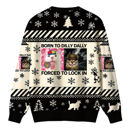 Uglysweatershops Born to Dilly Dally Funny Cat Meme Christmas Ugly Sweater