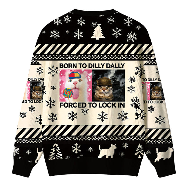 Uglysweatershops Born to Dilly Dally Funny Cat Meme Christmas Ugly Sweater