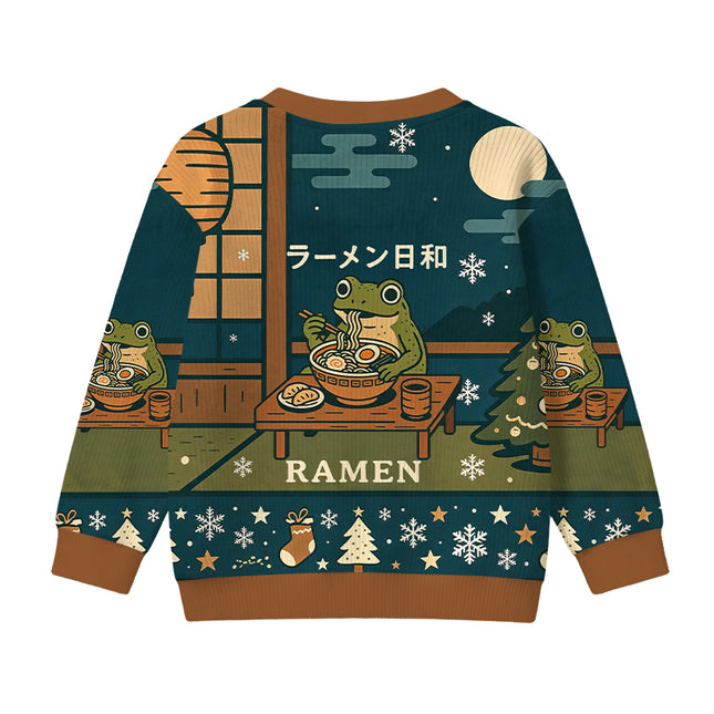 Uglysweatershops Japanese Frog Eating Ramen Kids Ugly Sweater