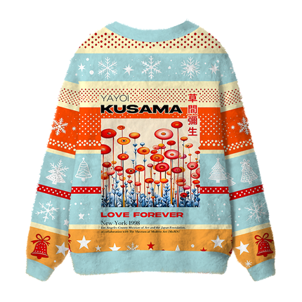 Uglysweatershops Surreal Polka?Dot Flower Field Fuzzy Ugly Cardigan Sweatshirt