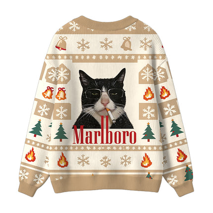 Uglysweatershops Smkong Black Cat Ugly Cardigan Sweater
