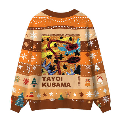 Uglysweatershops Dotted Art Flower Ugly Cardigan Sweater
