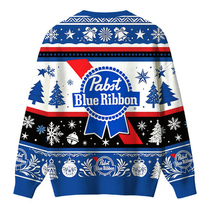 Uglysweatershops Retro Blue Ribbon Christmas Ugly Sweater