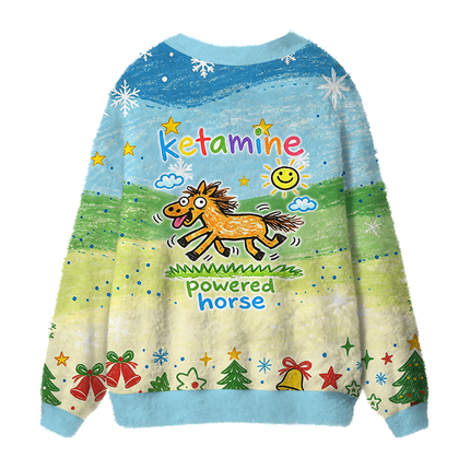 Uglysweatershops Powered Horse Fuzzy Ugly Cardigan Sweatshirt