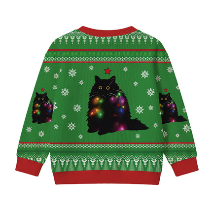 Uglysweatershops Lights Cat Green Kids Ugly Sweater