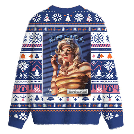 Uglysweatershops Vintage Women Smoking Fuzzy Christmas Ugly Sweatshirt