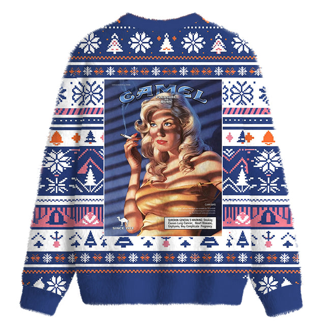 Uglysweatershops Vintage Women Smoking Fuzzy Christmas Ugly Sweatshirt