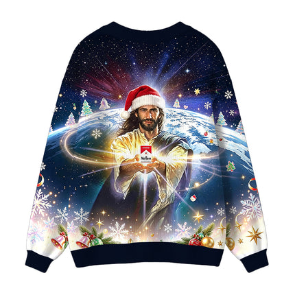 Uglysweatershops Jesus Holding a Cigarette Ugly Cardigan Sweater