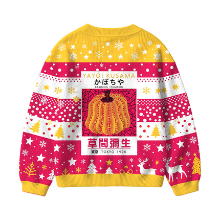 Uglysweatershops Art Golden Pumpkin Kids Ugly Cardigan Sweater